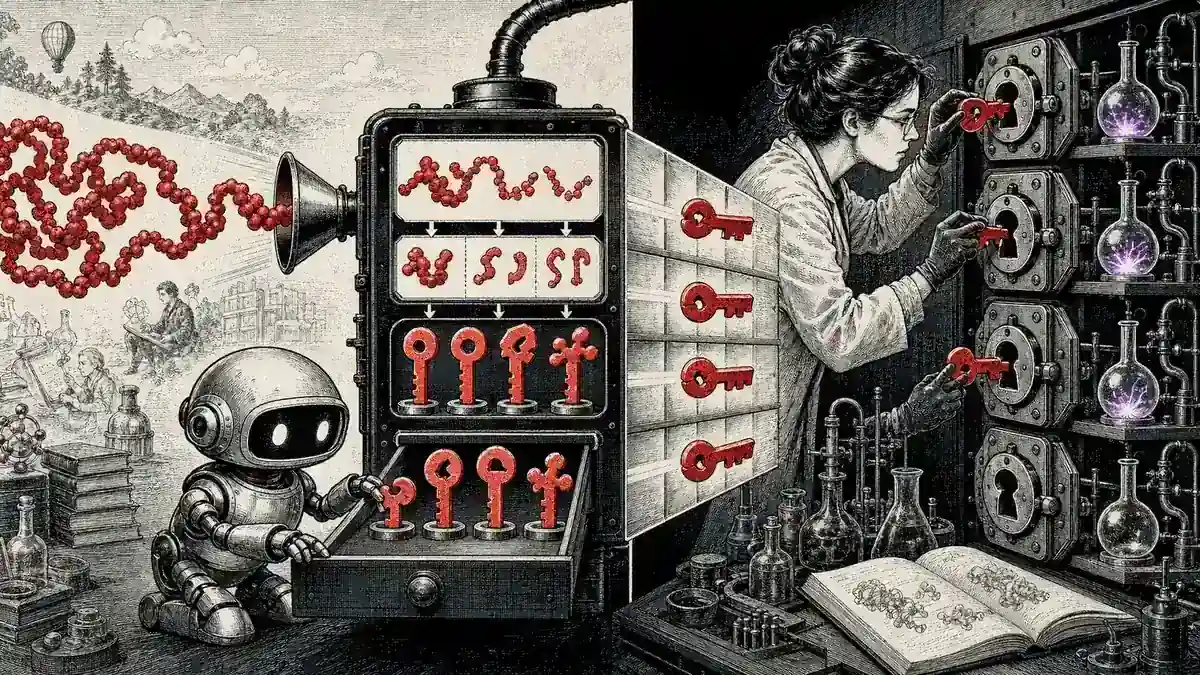Una científica selecciona variantes de enzimas sugeridas por una máquina antes de probarlas en laboratorio