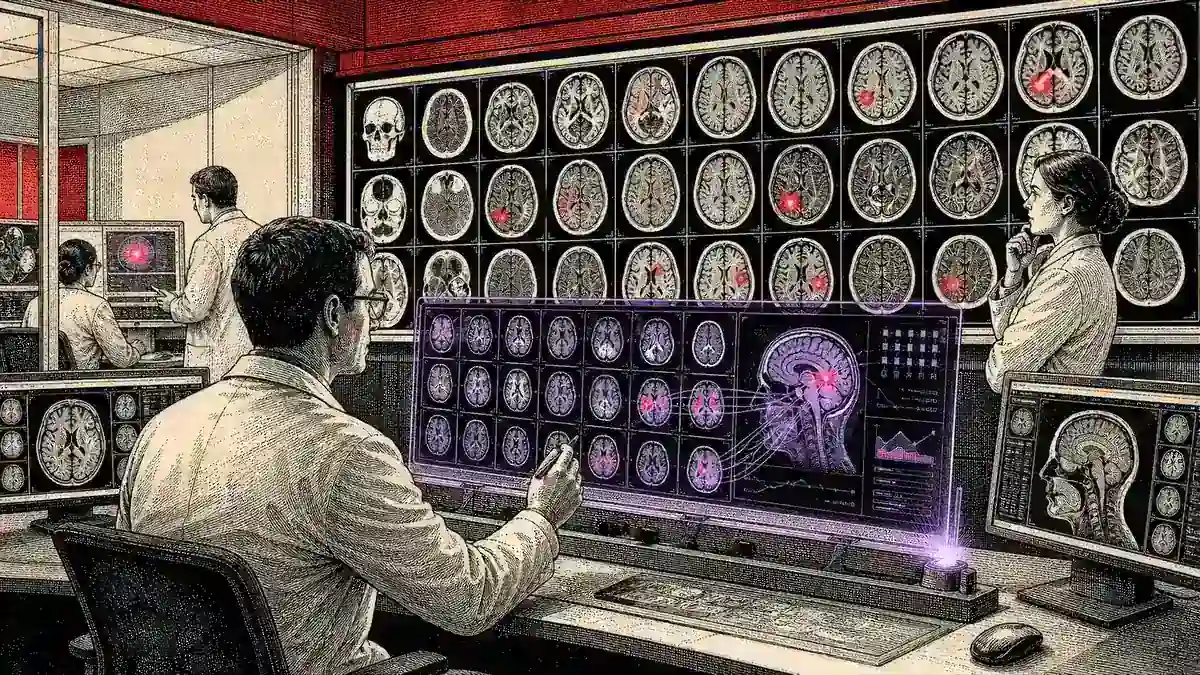 Radiólogos revisan resonancias y tomografías junto a un modelo que organiza el archivo clínico